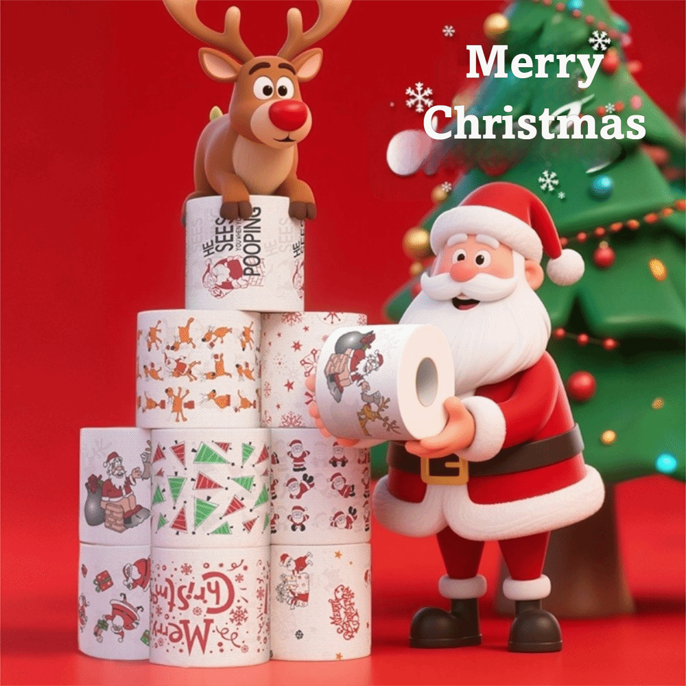 Pattern Tissue Paper - サンタプリントのクリスマストイレットペーパー クリスマスツリープリントのカラーパターン クリスマスティッシュロール キッチンツール ナヴィダッドティッシュ
