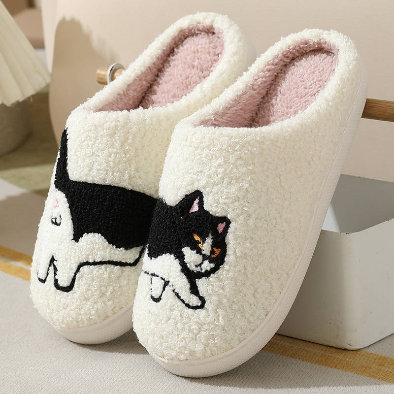 Sewing Garment - 冬用プラッシュキュートダックスフンド刺繍ホームスリッパ レディース 室内用 静音 暖かい 滑り止め