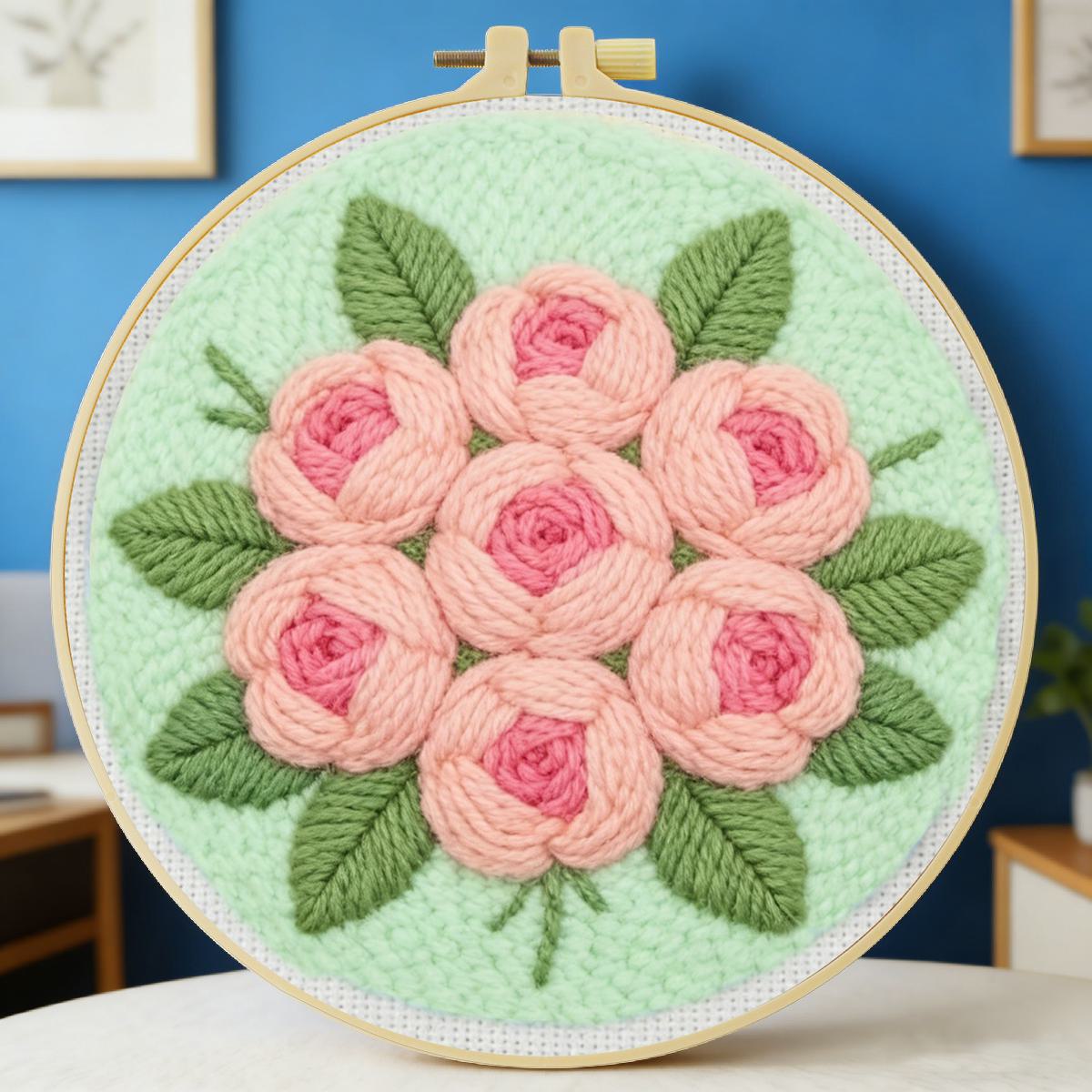 Is Sewing Textile Art - 20X20CM/7.87インチフラワーパンチニードル刺繍セットキットステッチ刺繍ニット刺繍DIY手作りギフト縫製アート