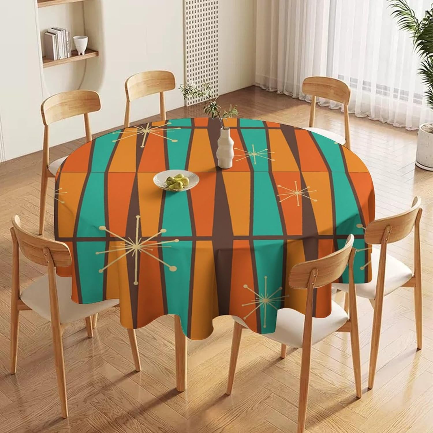 ミッドセンチュリーモダンオレンジイエロージオメトリラウンドテ - Century Textile & Sewing Supply Saskatoon Sk のレビューと価格