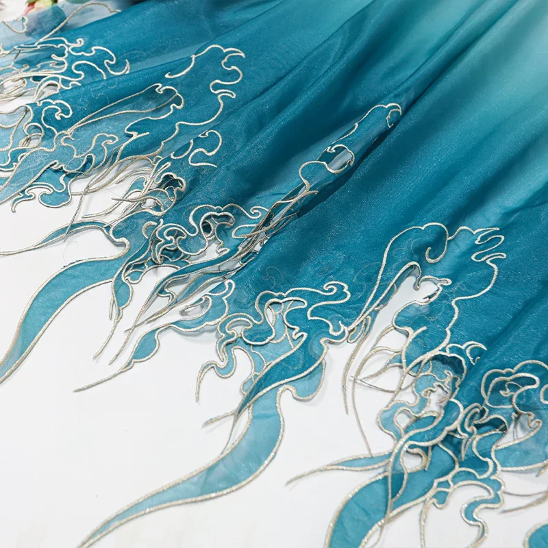 中国風刺繍蓮の葉グラデーション生地 DIY 漢服ドレススカー - Sewing Fabric のレビューと価格