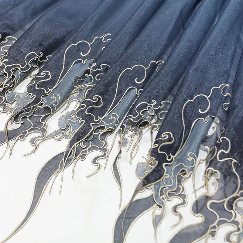 中国風刺繍蓮の葉グラデーション生地 DIY 漢服ドレススカー - Sewing Fabric のレビューと価格