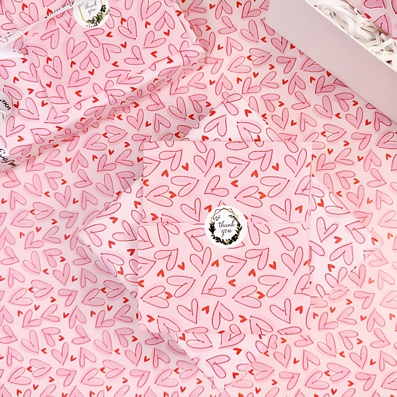 50枚入り明るいピンクのハート柄ティッシュ包装紙＆ハート柄  - Pattern Tissue Paper のレビューと価格