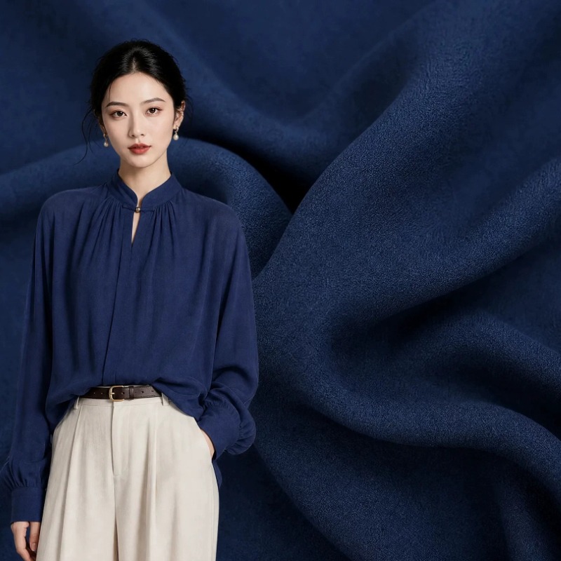 プレミアムサンドウォッシュリネンサテン生地ディープブルーソリ - Sewing Fabric のレビューと価格
